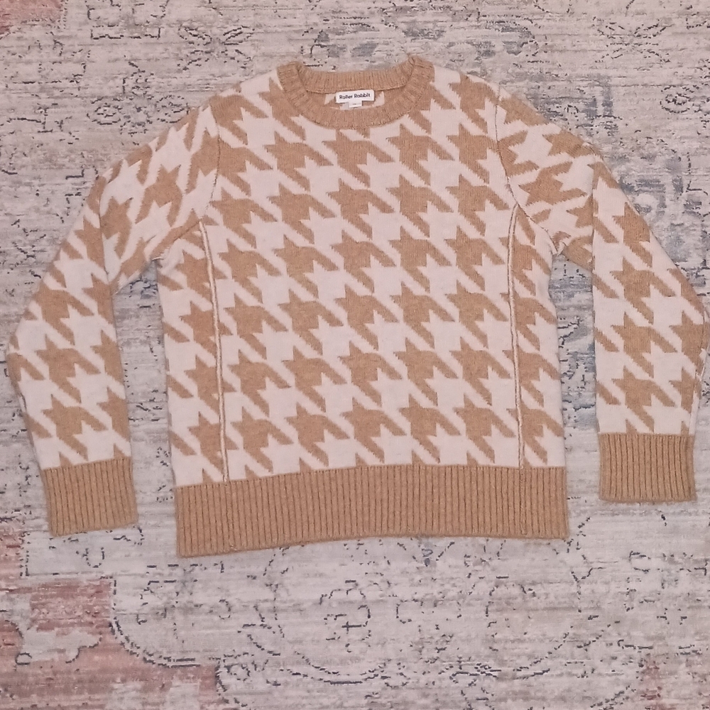 Roller Rabbit  Phillip Tan and Cream Houndstooth Sweater XS